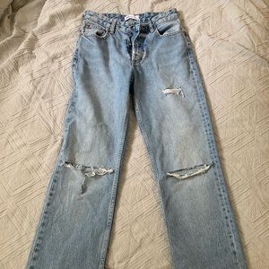 Zara ripped full length straight leg jeans